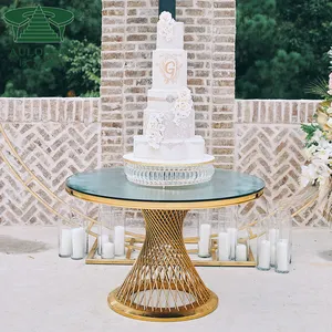 Luxurious Wedding Furniture Gold Design Stainless Steel Round Cake Table