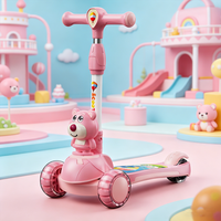 Trottinette pour enfants à thème de dessin animé avec frein à main, pliable à 3 roues, roues LED clignotantes, guidon en alliage réglable pour garçons et filles