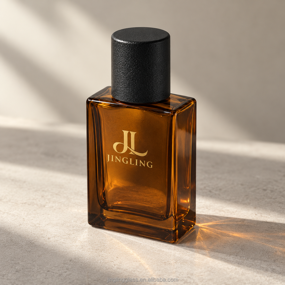 30ml 50ml 100ml Empty Amber Perfume Bottle with Box Black Wooden Cap ...