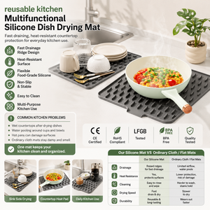 Reusable Kitchen <b>Silicone</b> Dish Drying <b>Mat</b> Multifunctional Heat Resistant Sink Countertop Protector - Product Image 1
