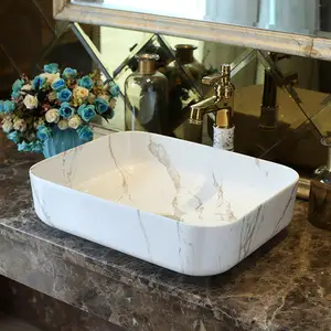 价格便宜装饰洗漱豪华浴室器皿手长方形水槽陶瓷洗脸盆