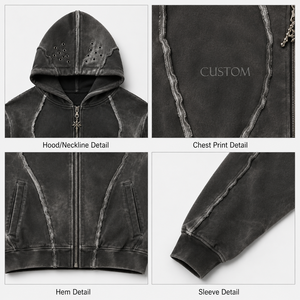 OEM Full Zip Hoodie Oversize Vintage Streetwear Heavyweight Cotton Logo Print Design Premium Quality Men Hoodie - Product Image 3
