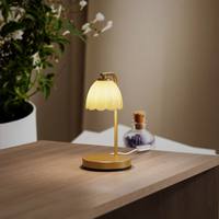 Lampe chauffe-cire électrique à intensité variable et minuterie, avec abat-jour en verre dépoli motif pétale de citrouille, pour bougies en pot