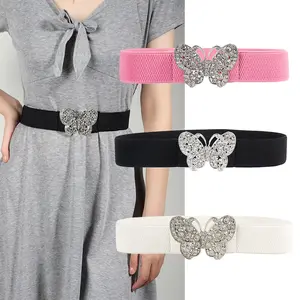 New Stylish Clear Crystal Inlaid Butterfly Elastic Belt Lady Customized