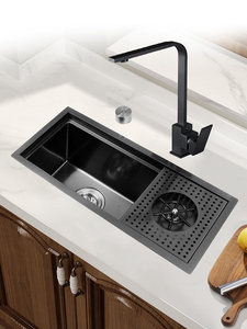 Lavello da <span class=keywords><strong>cucina</strong></span> a incasso singolo in acciaio inox 304 nero nano spazzolato, di piccole dimensioni, con copertura per bar/balcone - Product Image 6