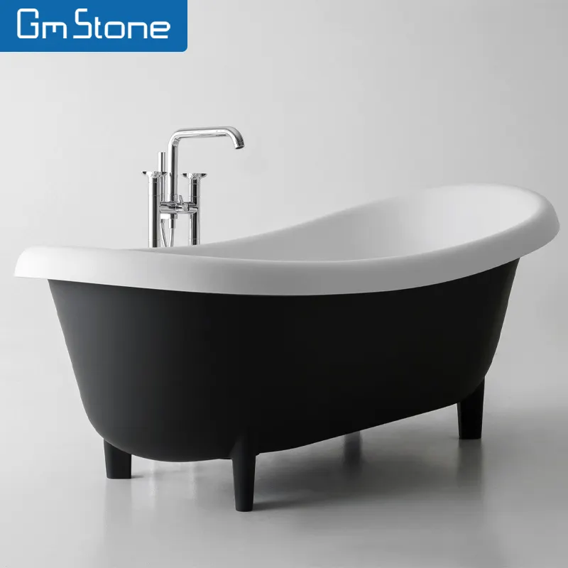 Bañera de superficie sólida de estilo clásico europeo, bañera con patas de CLAW de resina, independiente, estilo antiguo