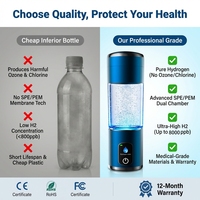 Bouteille d'eau hydrogénée pour la gym, vente en gros, électrolyse rapide en 10 minutes, portable, rechargeable, générateur d'eau H2 à haute concentration 8000ppb