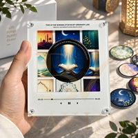 Ensemble cadeau islamique de luxe Bravion : Haut-parleur Coran NFC personnalisé, aimant de réfrigérateur sonore Coran, boîte de lecteur audio vinyle rétro 9 disques