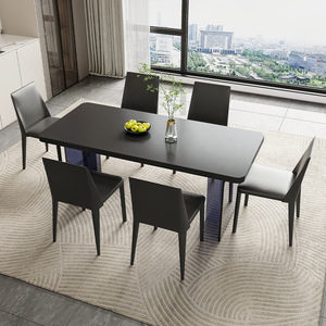 Italian Minimalist Style Acrylic <b>Rounded</b> Corner <b>Dining</b> <b>Table</b> 6 Piece Set Pure <b>White</b> And Black <b>Dining</b> Room Set Durable - Product Image 2