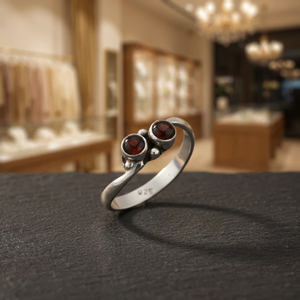 <b>925</b> <b>Silver</b> Garnet Bohemia Style Geometric Vintage Bezel Setting Gemstone <b>Rings</b> Unisex Everyday Wear - Product Image 4