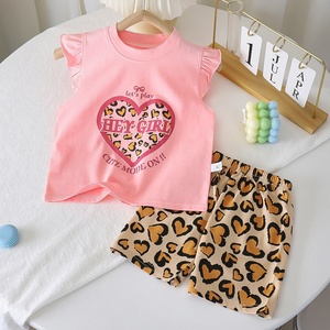 Ensemble de vêtements pour filles, 2T/5T, été, coton, deux pièces, haut à manches courtes, short à volants, mode coréenne, <span class=keywords><strong>animal</strong></span>/floral - Product Image 3