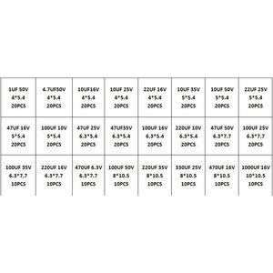 Condensador electrolítico de aluminio 1UF 50V a 1000UF 16V Paquete de 400 valores surtidos para reparación de electrónica y proyectos de bricolaje - Product Image 4