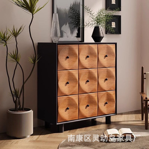 Niche Retro Storage Cabinet Black <b>Walnut</b> Solid Wood Nine <b>Drawer</b> Chest Bedroom Sofa Side Cabinet - Product Image 1