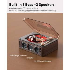 Lecteur CD/DVD/VCD portable rétro nostalgique CARONSORT avec pour haut-parleurs Bluetooth Affichage LED Radio FM-Lecteurs de musique en bois pour la maison - Product Image 4