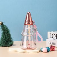 500ml nouveau cadeau arbre de noël en forme enfants Sports de plein air bouteille d'eau étudiant dessin animé tasse en plastique avec corde paille tasse
