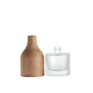 Botella aromática de vidrio redondo esmerilado de 30ml personalizada con tapa de madera, difusor de caña, botella de embalaje de aceite - Product Image 6