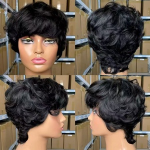 Parrucche Corte alla Moda, Prodotte a Macchina, in Pizzo, a Densità Piena, con Capelli Umani Brasiliani Originali, Adatte per Donne Nere - Product Image 2