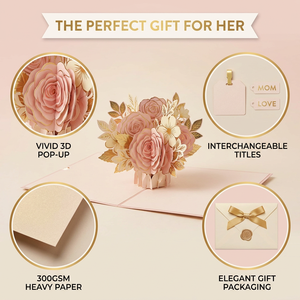 <span class=keywords><strong>Carte</strong></span> de vœux 3D personnalisée de luxe avec bouquet de fleurs pop-up pour maman, grand-mère, cadeau souvenir pour la fête des mères - Product Image 6