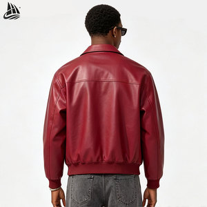 High Quality Custom Logo Zip up Red Pu Biker Vintage Pu <strong>Lambskin</strong> <strong>Leather</strong> <strong>Jacket</strong> Men - Product Image 2