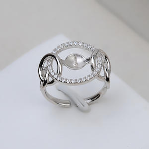 Bague ouverte en argent S925 pour femme, rétro, réglable, 7-8 perles, accessoires de bricolage, 2844, support vide, bague rétro pour le doigt - Product Image 2