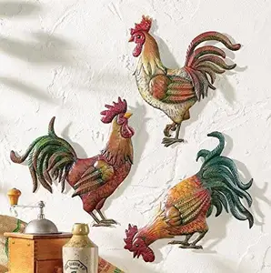 Ready to Ship French Country 12" Metal Rooster Trio Wall Hanging Metal Wall Arts For Home Decoration