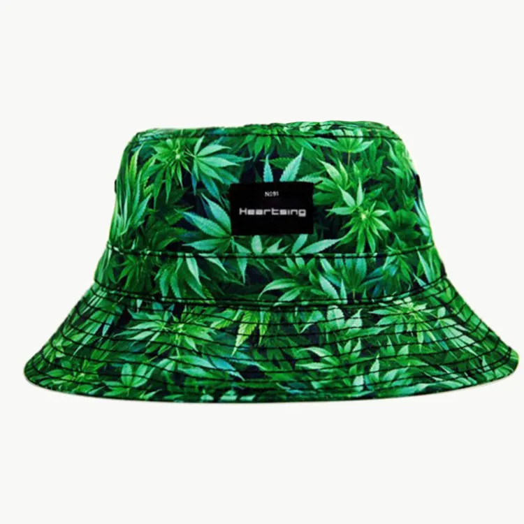 2021 support sample unisex men women green cotton fishing print bucket cap custom hat embroidery bucket hat