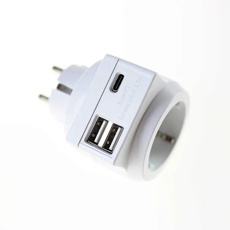 Portabel 2 USB 1 Tipe-c Port Universal Travel Adapter Socket EU Extension Power Plug Adapter