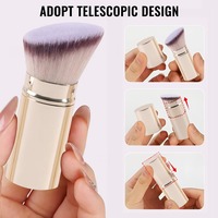Kuas Rias Wajah Bulu Sintetis Rose Gold, Kuas Foundation, Kuas Kipas Pipih, Gagang Logam untuk Perona Pipi