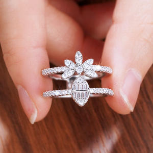 Anello da Cocktail Floreale T0622 da Donna con Zirconia Cubica Creata in Laboratorio, Montatura a Pavé a Marquise, Anelli di Fidanzamento alla Moda - Product Image 2