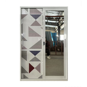 Armoire métallique à 2 portes coulissantes avec miroir, penderie et rangement, motifs personnalisés - Product Image 2