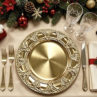 Assiette de Présentation Dorée Populaire 13 Pouces en Plastique Durable pour Mariage, Récolte d'Automne, Fête de Noël, Banquet, Table