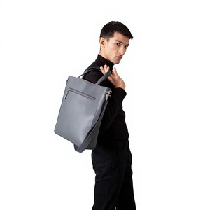 ELYSIAN INDUSTRIES Bolso Tote Moderno Unisex de Cuero Genuino, Color Gris Sólido, Cierre de Cremallera, Correa Ajustable, Compartimento Interior Resistente - Product Image 5