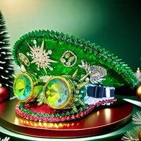 Chapeau de fête de Noël de luxe en gros avec 3 MOQ, orné de paillettes et de strass |   Lunettes steampunk à pointes à carreaux rouges et verts, décontractées, de plage, en peluche
