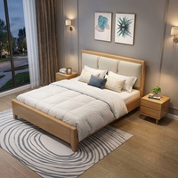 Minimalistisches Massivholz-Bettgestell mit Gepolstertem Kopfteil im Nordischen Stil Langlebige Schlafzimmermöbel für Zuhause und Hotel Doppelbett