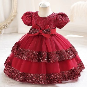 Robe de bal en tulle haut de gamme personnalisable, col rond, manches lanternes, nœuds superposés, robe de <span class=keywords><strong>princesse</strong></span> à paillettes - Product Image 5