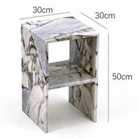 Table d'appoint carrée en marbre à veines distinctes, 2 niveaux, creuse, personnalisable OEM/ODM, en pierre naturelle, pour chambre, hôtel, villa, intérieur