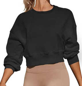 Mujeres personalizadas de manga larga de cuello redondo recortada sudaderas Loose Fit Pullover sudadera - Product Image 4