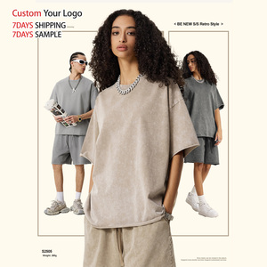 ผู้ผลิตเสื้อยืดโอเวอร์ไซส์สไตล์สตรีทแวร์ OEM สำหรับทุกเพศ พิมพ์ลาย DTG ตามสั่ง ผ้าถักเนื้อหนัก วินเทจ ผ้าฝ้าย 100% ซักย้อมสีแบบแอซิดวอช - Product Image 1