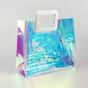 Hot Sell Female Holographic Transparent Handbags Beach Bag Laser Clear PVC Tote Shopping Bag