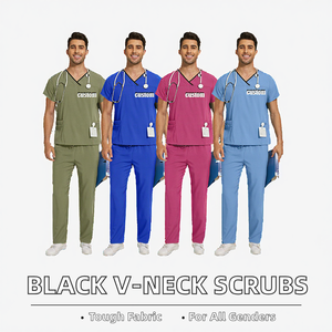 Ensemble d'uniformes médicaux unisexes noirs à col en V pour professionnels de la santé, en toile Spandex sans couture, tendance, pour spa et hôpital - Product Image 2