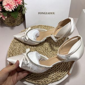 Chaussures de mariée élégantes en soie blanche à bout pointu, talons sexy tendance 2025 pour femmes, tailles 33-42 - Product Image 6