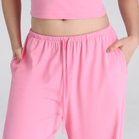 Pantalones de Yoga de Pierna Ancha con Bolsillos Laterales Profundos, Cintura Alta, Elásticos, Transpirables, de Color Sólido, con Logotipo Personalizado para Mujer