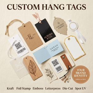 Étiquettes volantes personnalisées de luxe en carton premium, avec logo estampé à chaud or, pour vêtements de marque, vente en gros, avec cordon - Product Image 1