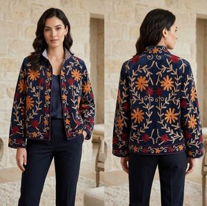 Velvet Quilted <b>Mandarin</b> <b>Collar</b> <b>Jacket</b> with Floral Embroidery Full Sleeve Zipper Closure Winter Women's <b>Jacket</b> in Bulk Price - Product Image 2