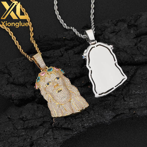<b>Mens</b> Diamond Jesus Head Pendant Inlaid Colorful Zircon <b>Silver</b> Gold Jesus Face Christ Pendant - Product Image 5