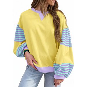 Fisoew Sudadera extragrande con bloques de color para mujer, manga farol, cuello redondo, tops informales para otoño - Product Image 1