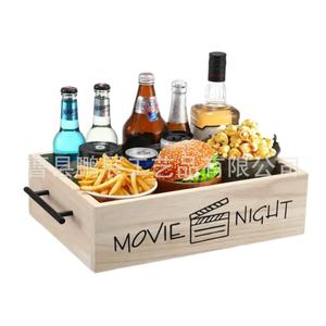 Boîte de rangement en bois pour collations avec poignée, plateau de service en bois massif pour fêtes à domicile, rangement pour pop-corn et frites - Product Image 2