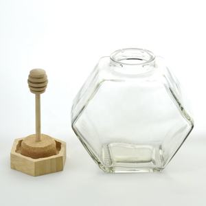 ขายส่งโลโก้ที่กําหนดเองที่ชัดเจนการจัดเก็บขวดน้ําผึ้ง dipper ภาชนะเปล่าขวดน้ําผึ้งแก้วหกเหลี่ยมขวดรูปน้ําผึ้งพร้อมฝาปิด - Product Image 5