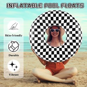 2 Pack Black and White Checkered <b>Inflatable</b> Swim Rings <b>for</b> <b>Pool</b> Beach - Product Image 3