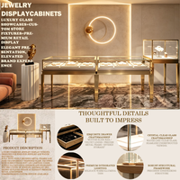 Comptoir de présentation de bijoux en acier inoxydable de luxe, vitrine en verre sur pieds hauts pour boutique de bijoux haut de gamme, vitrine vintage à LED